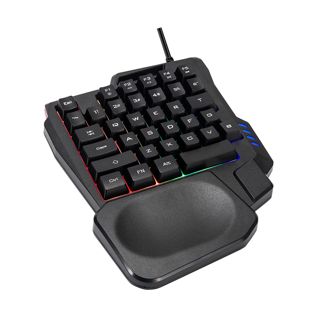 Factory OEM 35-keys Ergonomic LED One-hand Gaming Keyboard Rainbow Backlight Single Hand Gaming Keyboard with Hand Rest