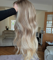 Perruque Naturelle Sans Couture de Qualité Supérieure en Cheveux Humains Vierges Européens Caucasiens, Couleur Balayage Champagne Doré Cendré, Qualité Salon, pour Femmes Blanches