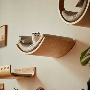 Классический настенный деревянный кошачий домик-лежанка Moon's Nest с игрушками, всесезонный, компактный, в картонной упаковке - Product Image 5