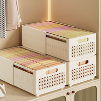 Organisateur de bureau rectangulaire empilable et rétractable en plastique moulé par injection, panier de rangement de bureau multifonctionnel avec poignée, gain de place