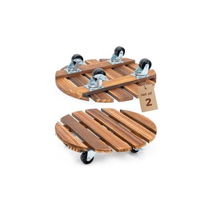 Outdoor Rustic Color Plant Caddy 12in Rolling Wooden Plant <strong>Stand</strong> with Wheels Wood <strong>Flower</strong> Cart Plant Display <strong>Pedestal</strong> - Product Image 2