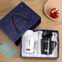 Ensemble de tasses à café en céramique jetables de 400 ml, logo personnalisé, noir et blanc, passe au lave-vaisselle et au micro-ondes, boîte cadeau minimaliste, maison, bureau