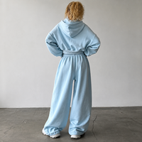 Ensemble 2 pièces décontracté pour femme, style streetwear euro-américain, comprenant un sweat à capuche zippé brodé et un pantalon de survêtement ample à jambes larges