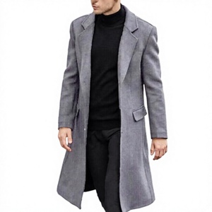 <b>Men's</b> Gray <b>Wool</b> Blend <b>Overcoat</b> Winter Knee Length Open Front Notched Lapel <b>Long</b> Coat - Product Image 1