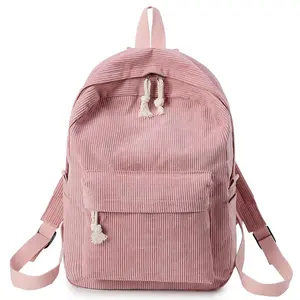 Fashion Style Soft Fabric Girls School Backpack Solid Color Teenagers Casual Daily Pack Corduroy Backpack