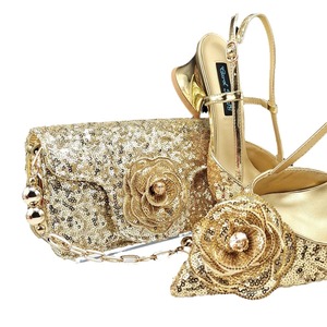 ชุดเซ็ตกระเป๋าและรองเท้าส้นสูงหัวแหลมประดับเลื่อมสำหรับผู้หญิง ผลิตจากผ้าสำหรับการค้าต่างประเทศ พร้อมรองเท้าทรงตรง - Product Image 5