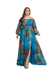 sachin and babi light blue dress In Stock Watercolor Floral Maxi Dress Printed Design, Pleated
