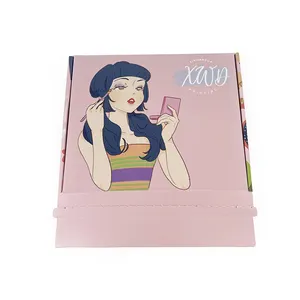 सौंदर्य उत्पादों के शिपिंग बॉक्स के लिए आसान टियर ओपनिंग गुलाबी कॉस्मेटिक पैकेजिंग के साथ कस्टम डिज़ाइन प्यारा कार्टून मेकअप पेपर बॉक्स