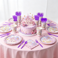 Vaisselle de fête d'anniversaire sur le thème du château violet, neuve, assiettes, gobelets, bannière, parfaites décorations d'anniversaire pour filles