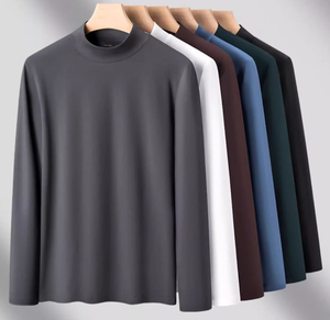 Maglietta a Collo Alto in Modal e Cotone di Alta Qualità, T-shirt Casual a Maniche Lunghe Lavorata a Maglia per <span class=keywords><strong>Uomo</strong></span> - Product Image 3