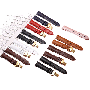 Bracelet de montre en cuir pleine fleur véritable, souple et fin, avec fermoir papillon en alliage, largeur du bracelet 12 mm, longueur 18 cm - Product Image 1