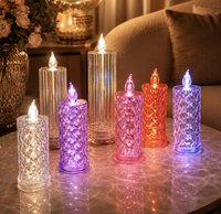 Bougie LED en acrylique cristallin à rayures géométriques, lumière de bougie à réfraction, incassable, sans flamme, lampe décorative de vacances