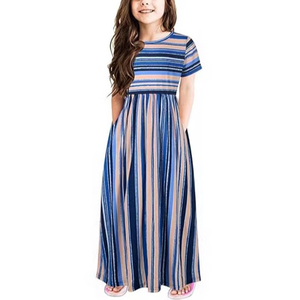 Vestido informal de estilo literario para niñas mayores, con estampado, cuello redondo, con bolsillo, estilo pastoral, línea A, recto, holgado, para vacaciones de verano - Product Image 1