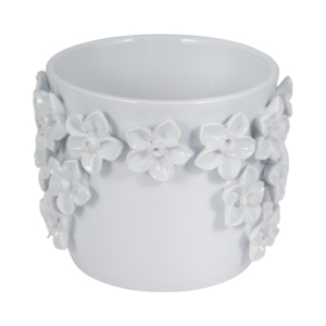 Vaso in ceramica con applicazioni floreali, per piante da interno ed esterno, design decorativo testurizzato. - Product Image 2