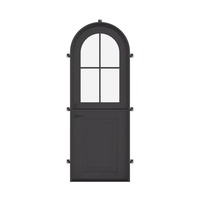 Porte en fer forgé noire à arche française pour extérieur/intérieur, portes en acier modernes imperméables avec fenêtre en verre