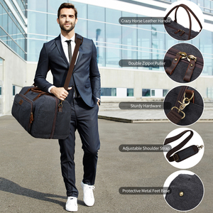 Sac polochon en toile unisexe de haute qualité avec fermeture à glissière élégant toile voyage fourre-tout Weekender nuit <span class=keywords><strong>Gym</strong></span> <span class=keywords><strong>dos</strong></span> sac à main - Product Image 5