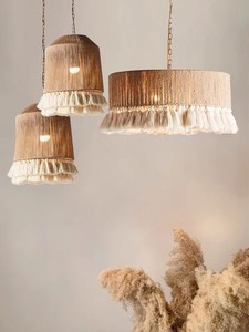 Candelabro colgante <span class=keywords><strong>de</strong></span> <span class=keywords><strong>cuerda</strong></span> <span class=keywords><strong>de</strong></span> cáñamo minimalista elegante con borlas tejidas a mano Pantalla <span class=keywords><strong>de</strong></span> yute Natural lámpara colgante elegante - Product Image 5