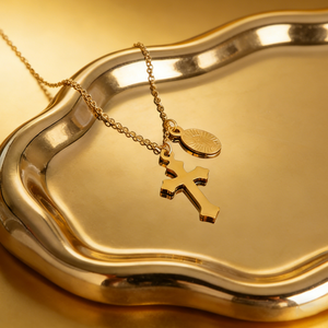 Bijoux religieux chrétiens, collier avec pendentif croix crucifix Vierge Marie Jésus, chaîne à maillons, acier inoxydable doré, couleur or rose - Product Image 2