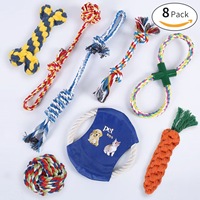 Kit de jouets résistants pour chiens : Corde en coton, balle à nœuds, jouet couineur pour chat et chiot, jouet à mâcher pour le nettoyage des dents des chiens