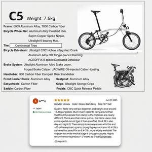 Bicicleta Plegable Aceoffix Trifolding de 16'', 7.5 kg, Cuadro de Aluminio, Horquilla de Fibra de Carbono, Ruedas 349 - Product Image 2