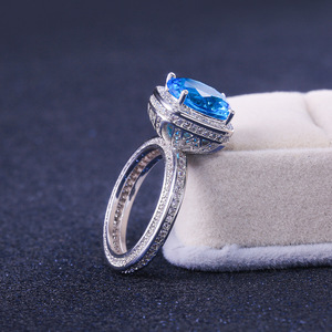 Anello da donna rotondo blu oceano alla moda, stile principessa, semplice, da indossare tutti i giorni, accessorio per la mano - Product Image 4