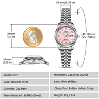 Montre-bracelet à quartz de luxe 2697 avec cadran personnalisé, aiguilles en verre, diamants côtelés, étanche, bracelet en acier inoxydable, tendance