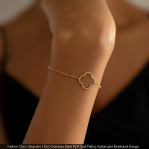 สร้อยข้อมือแฟชั่นดีไซน์สวย ทนทาน ผลิตจากสแตนเลสสตีล 316L ชุบทอง PVD - Product Image 3
