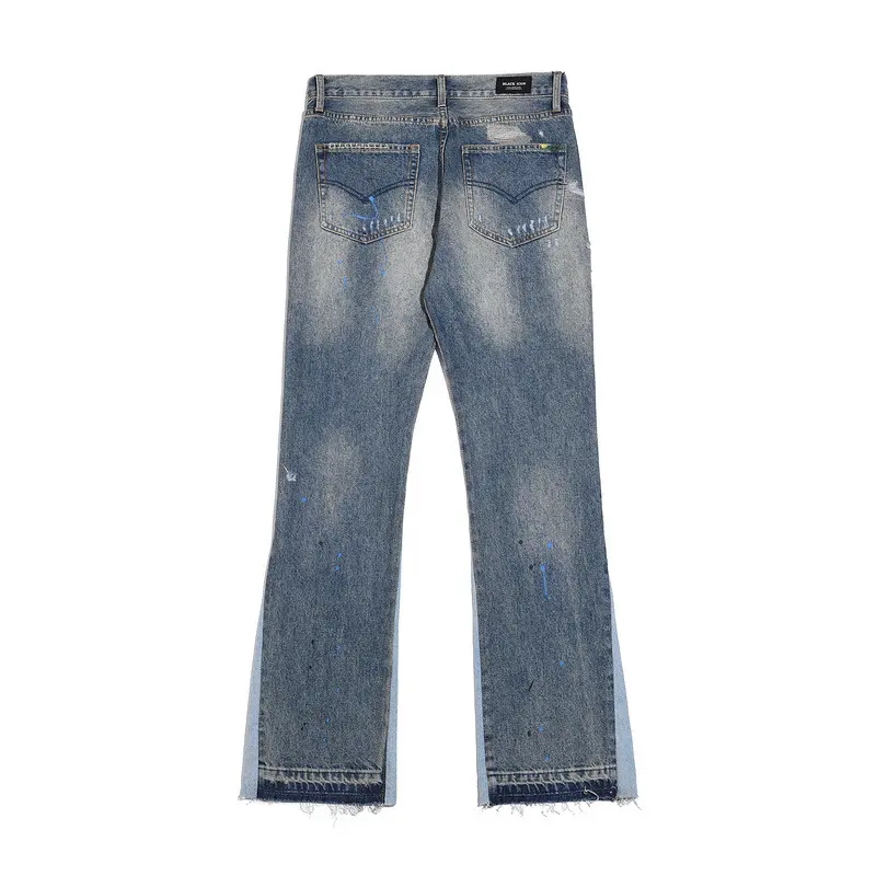 Oem Custom Distressed Casual Jeans Streetwear Workwear Jeans Elastic Waist Men's Flared Pants