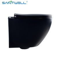 Artículos sanitarios para baño, WC montado en la pared de cerámica negra mate