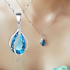 Collana con Ciondolo a Goccia Blu per Donna, Gioiello Elegante e alla Moda - Product Image 1