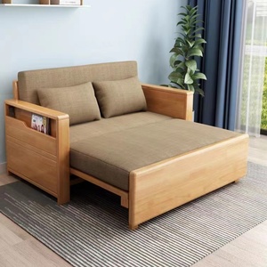 Canapé-lit pliable en bois massif, double usage, multifonctionnel, pour salon, petit appartement, lit simple amovible pour s'asseoir et dormir - Product Image 4