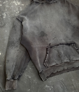 Sweat-shirts à capuche personnalisés sans cordon en coton French Terry, vierges, effet vintage délavé et vieilli pour hommes - Product Image 3