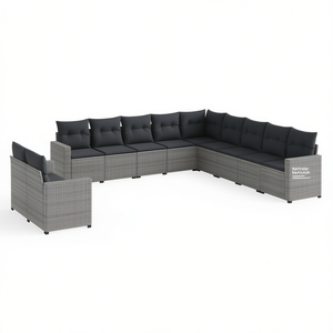 Conjunto de Sofás de Jardín de Ratán Gris, 10 Plazas, Patas Ajustables, Muebles de Exterior, Diseño Contemporáneo - Product Image 1