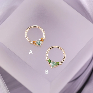 Bijou de piercing fin en or massif 14K, anneau clicker à coupe diamant, avec citrine, agate mousse et coquillage, type huggie délicat pour septum, nez et oreille - Product Image 4