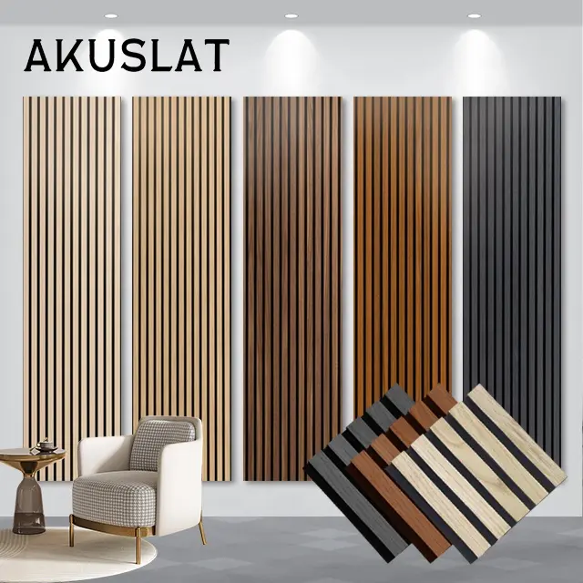 Los mejores paneles de pared de madera de listón acústico de roble Natural Panel de pared Interior de madera insonorizada para paneles de listón acústico de oficina