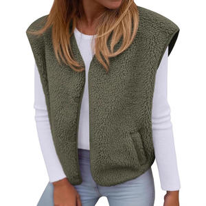 Nouveau gilet minimaliste gris en polyester, veste polyvalente sans manches pour <span class=keywords><strong>femme</strong></span>, manteau court style cardigan pour l'hiver - Product Image 4