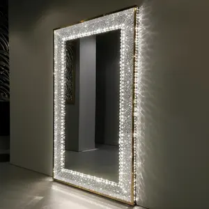 Dream Led Sparkly Silver Wall Mirror bagno Diamond Large Full Length Crystal Mirror Decor Wall Living Room