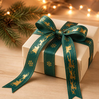 Ruban de Noël E-Magic 25 mm, ruban gros-grain imprimé, ruban à estampage à chaud, ruban pour la fabrication de nœuds, pour la décoration de sapins de Noël, les couronnes, l'emballage de cadeaux
