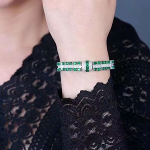 Ensemble de bracelets SGARIT en or massif 18 carats avec émeraudes naturelles de 5,14 carats, diamants et saphirs blancs, bijoux raffinés pour femmes et hommes - Product Image 4