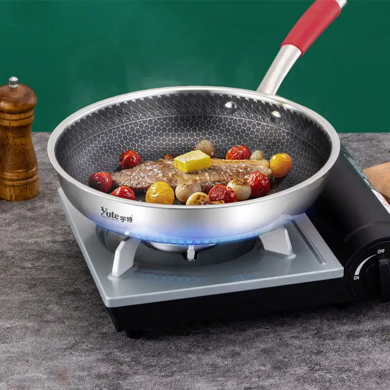 Hot selling 2021 nonstick cookware durable home cooking 26cm 28cm 304 stainless steel frying pan wok non stick fry pan