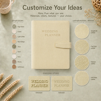 Agenda de Boda Francesa Personalizada 2026 2027, Elegante, Beige, con Anillas Metálicas Doradas en Relieve, de Cuero PU, con Cierre Magnético