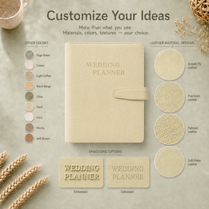 Agenda de Boda Francesa Personalizada 2026 2027, Elegante, Beige, con Anillas Metálicas Doradas en Relieve, de Cuero PU, con Cierre Magnético - Product Image 5