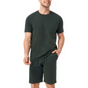 Ensemble de pyjama d'été pour hommes, vêtements de nuit en coton à manches courtes, doux et léger, avec poches, vêtements de nuit respirants par temps chaud - Product Image 1