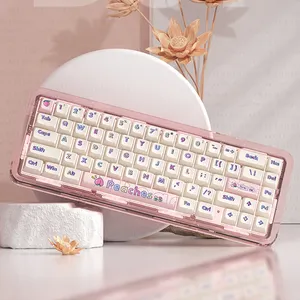 B67 Tri- Mode Wireless Pink Mechanical Keyboard RGB Hot-swappable Keyboard With Transparent SA High Sublimation Keycap For Game