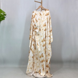 Popular Golden Marble Print Satin <b>Dress</b> Bell Sleeve with Adjustable Drawstring Waist 1477# - Product Image 6