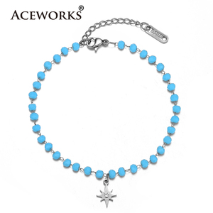 ACEWORKS Pulsera de Cadena Delgada Minimalista Única para Mujer, Acero Inoxidable 316L con Gotas de Esmalte Multicolor, Chapado en Oro, para Fiesta - Product Image 3