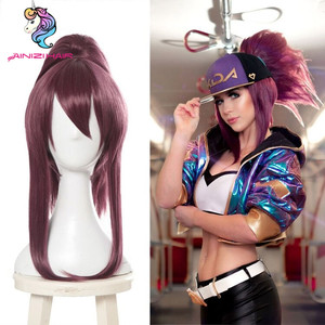 Ainizi 21'' Precio al por Mayor de Pelucas de Cosplay de Akali de League of Legends, Cabello Largo, Sedoso y Liso de Alta Calidad y Cola de Caballo - Product Image 6