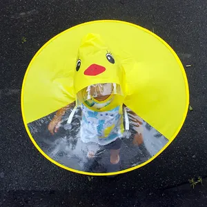Cute Yellow Duck RaincoatRain Coat Ufo Children Umbrella Hat Hands Free Foldable Raincoats