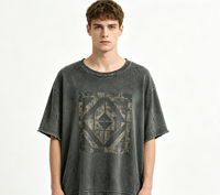 T-shirt Oversize Streetwear Personnalisé avec Impression Kornit, Effet Délavé à l'Acide et Pulvérisation Effet Usé