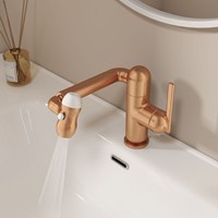 Robinet mélangeur universel multifonctionnel en laiton doré rose, rotatif à 360 degrés, pour lavabo de salle de bain, durable et anti-éclaboussures